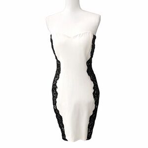 SYMPHONY Sexy White Strapless Dress w/ Black Lace Accents Large L NEW NWT